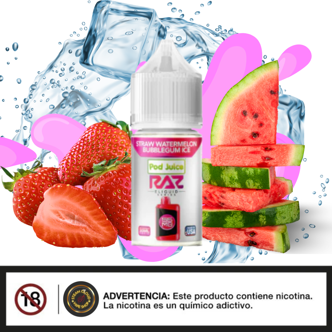 Pod Juice X RAZ Straw Watermelon Bubblegum Ice - Sal de Nicotina 30ml